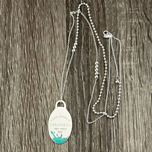 Tiffany & Co. Jewelry - Tiffany & Co. large oval blue enamel splash necklace